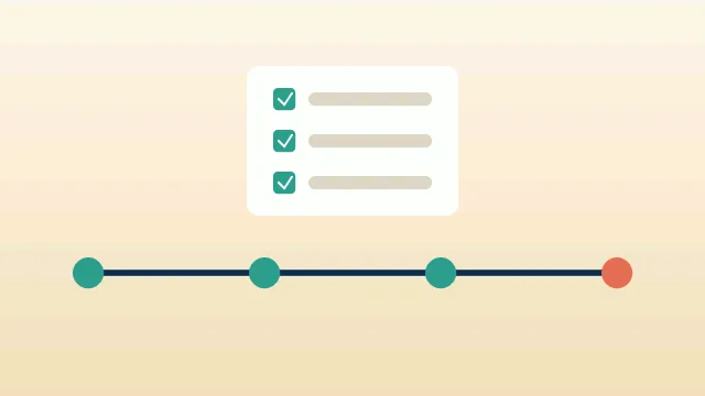 A three-week timeline beside a finished checklist